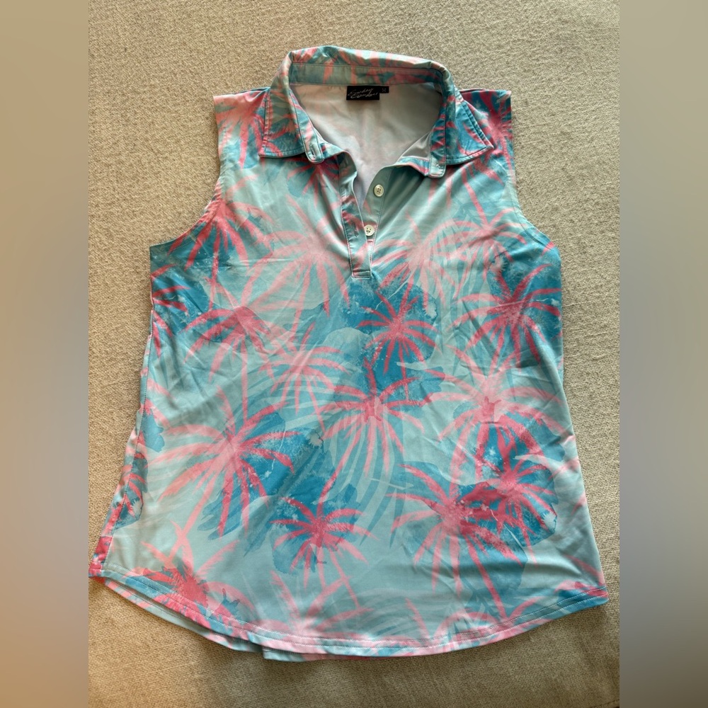 PERFECT CONDITION! Women’s Sunday Swagger Tropical Print Sleeveless Golf Polo